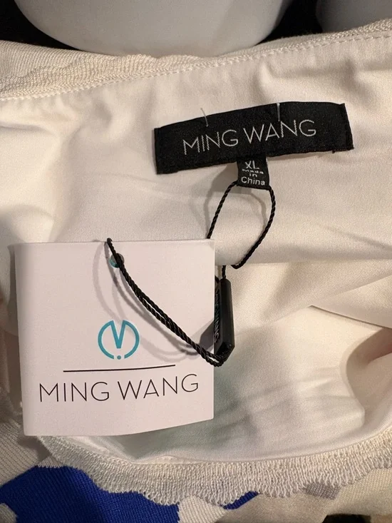 Ming Wang White Dress with Pink and Blue Floral Motif XL NWT - Picture 9 of 10